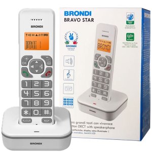 CORDLESS CON GRANDI TASTI, ALTO VOLUME DEGLI SQUILLI E DELL'ASCOLTO E VIVAVOCE COLORE BIANCO STAR BRONDI BLISTER