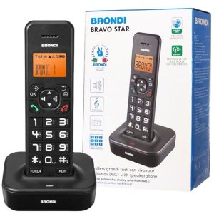 CORDLESS CON GRANDI TASTI, ALTO VOLUME DEGLI SQUILLI E DELL'ASCOLTO E VIVAVOCE COLORE NERO STAR BRONDI BLISTER