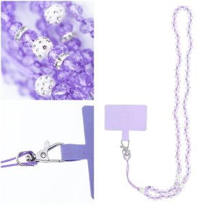 COLLANINA UNIVERSALE PER SMARTPHONE CON PERLINE E BRILLANTINI - FISSAGGIO CON LINGUETTA - COLORE VIOLA