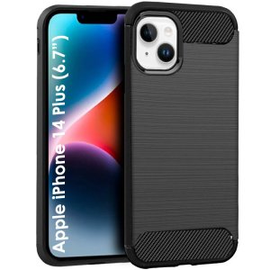 CUSTODIA per APPLE IPHONE 14 PLUS (6.7") IN GEL TPU EFFETTO METALLICO CON INSERTI IN FANTASIA CARBONIO COLORE NERO