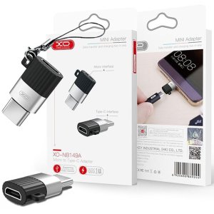 ADATTATORE DA TYPE-C MASCHIO A MICRO USB FEMMINA CON LACCETTO DI SICUREZZA RIMOVIBILE COLORE NERO E SILVER XO-NB149A XO