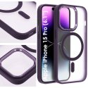 CUSTODIA per APPLE IPHONE 15 PRO (6.1") - COMPATIBILE MAGSAFE - SATINATA TRASPARENTE, CORNICE IN TPU E DETTAGLI VIOLA CROMATI