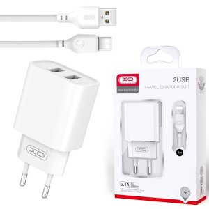 CARICATORE DA RETE 2100mAh CON 2 PORTE USB + CAVO TYPE-C - LUNGHEZZA 1 MT COLORE BIANCO XO CE02C (EU) BLISTER (XO-CE02C.TY.BI)