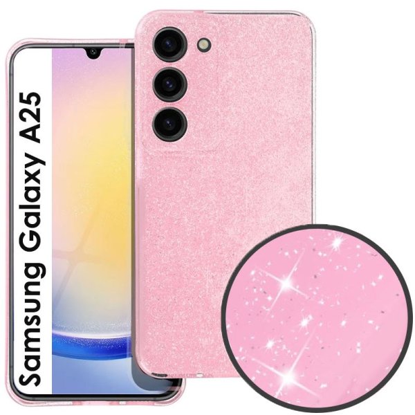 CUSTODIA per SAMSUNG GALAXY A25 (SM-A256) IN GEL TPU SILICONE 2mm CON INTERNO IN MICROFIBRA COLORE ROSA CON GLITTER