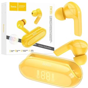 AURICOLARI BLUETOOTH 5.3 CON INDICATORE DELLA CARICA RESIDUA DEL CASE E CUSTODIA TRASLUCIDA COLORE GIALLO HOCO EW39