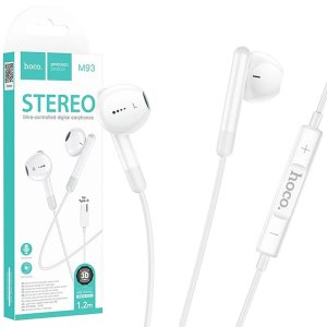 AURICOLARE STEREO con CONNETTORE TYPE-C (SENZA GOMMINI) E MICROFONO - LUNGHEZZA CAVO 1.2 MT COLORE BIANCO M93 HOCO BLISTER