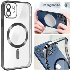CUSTODIA per APPLE IPHONE 12 (6.1") IN TPU A 360° (COMPRESE FOTOCAMERE) DETTAGLI NERI CROMATI - COMPATIBILE CON RICARICA MAGSAFE
