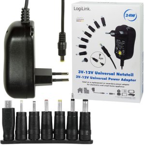 ALIMENTATORE UNIVERSALE 24W CON SETTAGGIO MANUALE 3/12V E 7 CONNETTORI INTERCAMBIABILI COLORE NERO PA0161 LOGILINK