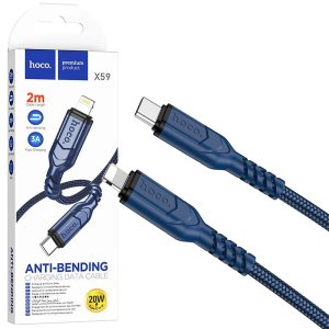 CAVO LIGHTNING / TYPE-C PD 20W (NO MFI) CON SUPPORTO FAST CHARGING 3A - LUNGHEZZA 2 MT COLORE BLU HOCO X59 VICTORY