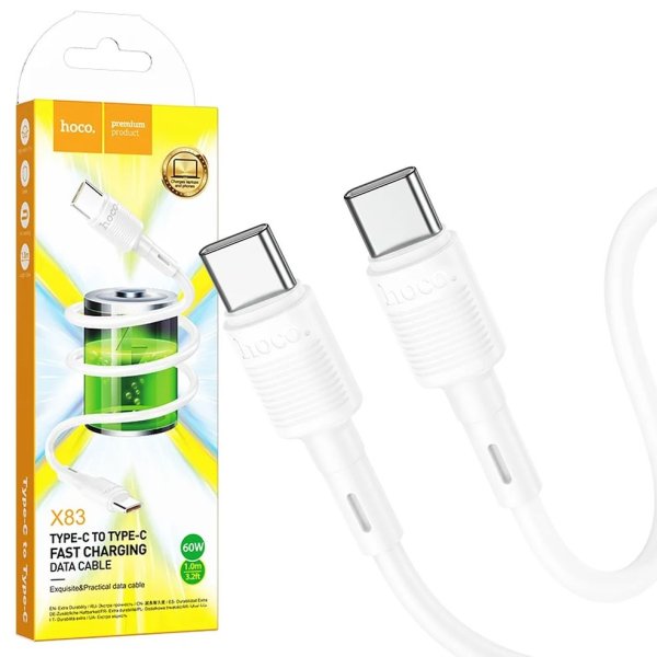 CAVO TYPE-C / TYPE-C CON SUPPORTO FAST CHARGING 60W (MAX 3A) E LUNGHEZZA 1 MT COLORE BIANCO X83 HOCO