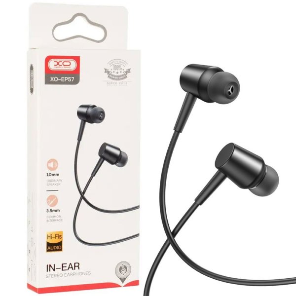 AURICOLARE STEREO con CONNETTORE JACK 3,5mm - GOMMINI, TASTO DI RISPOSTA E MICROFONO COLORE NERO XO-EP57 BLISTER