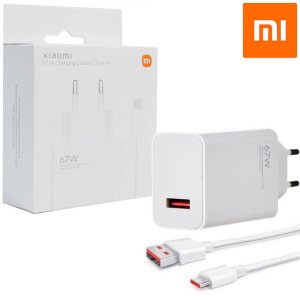 CARICATORE DA RETE 67W SUPER VELOCE ORIGINALE XIAOMI CON 1 PORTA USB + CAVO USB/TYPE-C COLORE BIANCO BHR6035EU