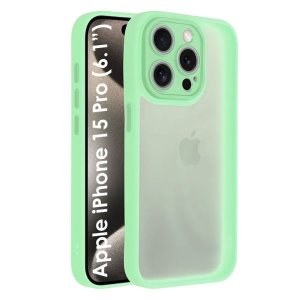 CUSTODIA per APPLE IPHONE 15 PRO (6.1") - RIGIDA CON CORNICE IN TPU, PROTEZIONE FOTOCAMERE E DETTAGLI CROMATI COLORE VERDE