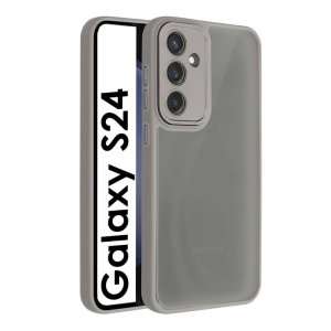 CUSTODIA per SAMSUNG GALAXY S24 - RIGIDA CON CORNICE IN TPU, PROTEZIONE FOTOCAMERE E DETTAGLI CROMATI COLORE GRIGIO