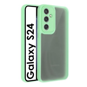 CUSTODIA per SAMSUNG GALAXY S24 - RIGIDA CON CORNICE IN TPU, PROTEZIONE FOTOCAMERE E DETTAGLI CROMATI COLORE VERDE