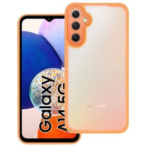 CUSTODIA per SAMSUNG GALAXY A14 - RIGIDA CON CORNICE IN TPU, PROTEZIONE FOTOCAMERE E DETTAGLI CROMATI COLORE ARANCIONE