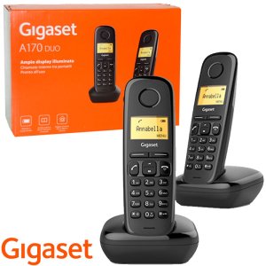 CORDLESS COPPIA CON DISPLAY IDENTIFICATIVO CHIAMANTE E CRONOLOGIA DELLE CHIAMATE COLORE NERO A170 DUO GIGASET BLISTER