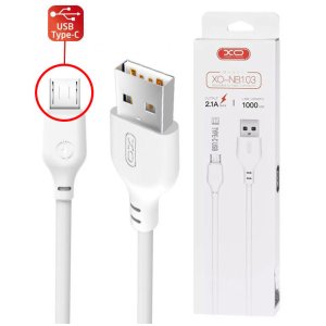 CAVO USB TYPE-C CON SUPPORTO DI RICARICA QUICK CHARGER (MAX 2.1A) - LUNGHEZZA 1 MT COLORE BIANCO XO NB103 BLISTER