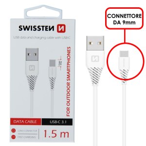 CAVO USB TYPE-C 3.1 CON CONNETTORE DA 9 MM (OUTPUT MAX 2.4A) LUNGHEZZA 1,50 MT COLORE BIANCO SWISSTEN 71504402 BLISTER