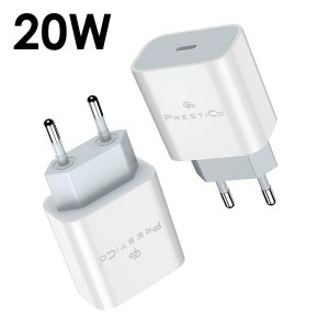 CARICATORE DA RETE 20W CON 1 PORTA TYPE-C FAST CHARGE COLORE BIANCO F8A PRESTICO IN BULK - PROMO PER QUANTITA'