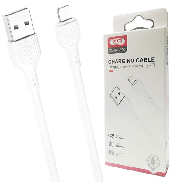 CAVO USB LIGHTNING (NO MFI) LUNGHEZZA 1 MT CON SUPPORTO RICARICA FAST CHARGE 2.1A COLORE BIANCO XO NB200 BLISTER