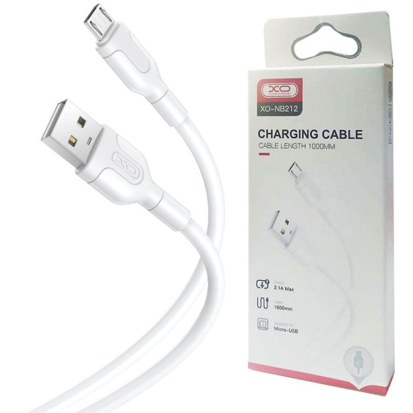 CAVO MICRO USB CON SUPPORTO DI RICARICA QUICK CHARGER (MAX 2.1A) - LUNGHEZZA 1 MT COLORE BIANCO XO NB212 BLISTER