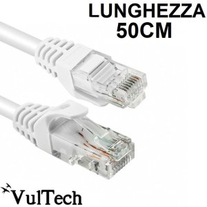 CAVO DI RETE CAT6 LUNGHEZZA 50CM CONNETTORE RJ-45 COLORE BIANCO TAAU005-UTP-WH VULTECH