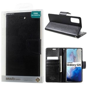 CUSTODIA per SAMSUNG GALAXY S20 (G980/G981) - FLIP ORIZZONTALE SIMILPELLE CON INTERNO IN TPU E STAND COLORE NERO BRAVO BLISTER