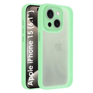 CUSTODIA per APPLE IPHONE 15 (6.1") - RIGIDA CON CORNICE IN TPU, PROTEZIONE FOTOCAMERE E DETTAGLI CROMATI COLORE VERDE