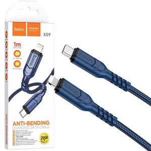 CAVO LIGHTNING / TYPE-C PD 20W (NO MFI) CON SUPPORTO FAST CHARGING 3A - LUNGHEZZA 1 MT COLORE BLU HOCO X59 VICTORY