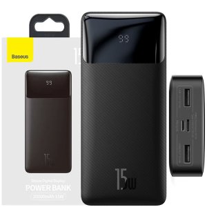 POWER BANK 20.000mAh FAST CHARGE 15W CON 2 PORTE USB (out), 1 USB-C (in/out), 1 MICRO USB (in) E SCHERMO CARICA RESIDUA