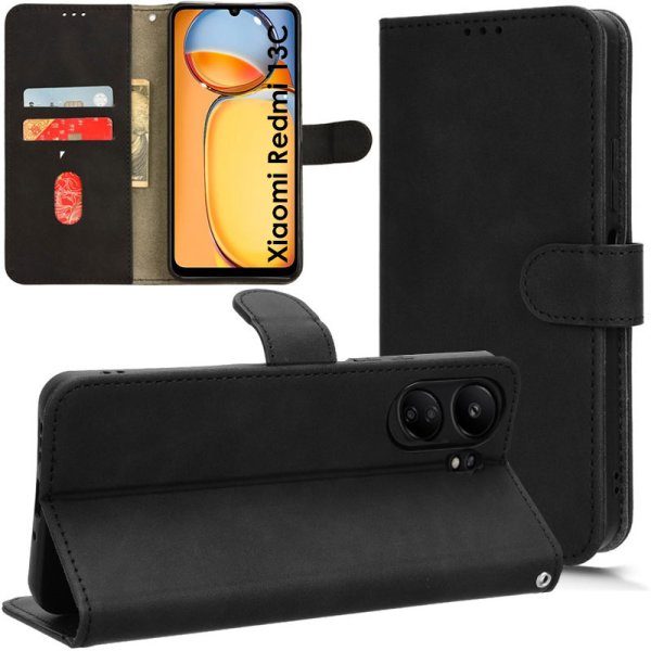 CUSTODIA per XIAOMI REDMI 13C (4G), POCO C65 - FLIP ORIZZONTALE IN ECOPELLE COLORE NERO CON INTERNO IN TPU E CHIUSURA MAGNETICA