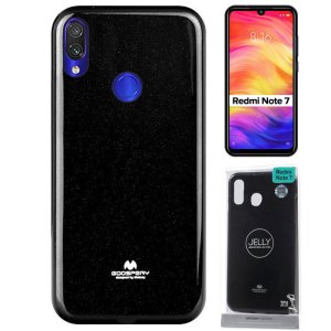 CUSTODIA per XIAOMI REDMI NOTE 7, REDMI NOTE 7 PRO IN GEL TPU SILICONE NERO LUCIDO ALTA QUALITA' MERCURY BLISTER