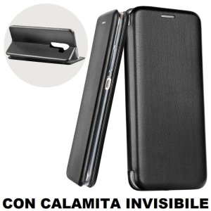 CUSTODIA per XIAOMI REDMI NOTE 8 PRO - FLIP ORIZZONTALE CON INTERNO IN TPU SILICONE, STAND E CHIUSURA MAGNETICA COLORE NERO
