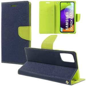 CUSTODIA per SAMSUNG GALAXY A52 4G, A52 5G, A52S 5G - FLIP ORIZZONTALE CON INTERNO IN TPU SILICONE E PORTA CARTE COLORE BLU