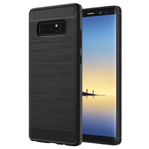 CUSTODIA per SAMSUNG GALAXY NOTE 8 (SM-N950) IN GEL TPU SILICONE EFFETTO METALLICO CON INSERTI IN FANTASIA CARBONIO COLORE NERO