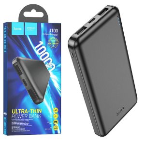 POWER BANK 10000 mAh CON DOPPIA PORTA USB E INDICATORE LED PER LA CARICA (INPUT MICRO USB E TYPE-C) COLORE NERO J100 HOCO