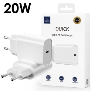 CARICATORE DA RETE 20W CON 1 PORTA TYPE-C (FAST CHARGE) COLORE BIANCO WI-U001 WIWU