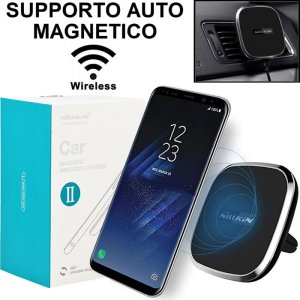 SUPPORTO AUTO UNIVERSALE MAGNETICO CON FISSAGGIO PER BOCCHETTE D'ARIA + RICARICA WIRELESS COLORE NERO NILLKIN MC016 BLISTER