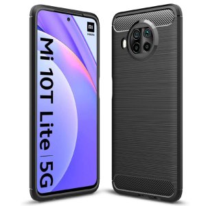 CUSTODIA per XIAOMI MI 10T LITE 5G IN GEL TPU SILICONE EFFETTO METALLICO CON INSERTI IN FANTASIA CARBONIO COLORE NERO