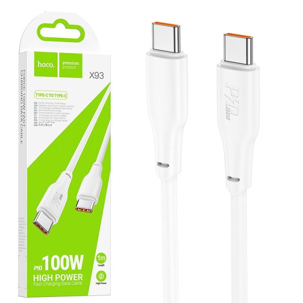CAVO TYPE-C / TYPE-C CON SUPPORTO FAST CHARGING 100W LUNGHEZZA 1 MT COLORE BIANCO X93 HOCO