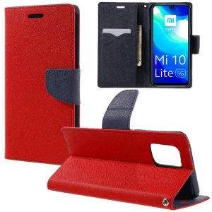 CUSTODIA per XIAOMI MI 10 LITE (5G) - FLIP ORIZZONTALE CON INTERNO IN TPU, PORTA CARTE E CHIUSURA MAGNETICA COLORE ROSSO