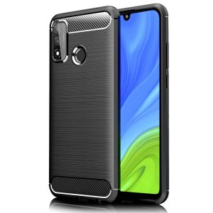 CUSTODIA per HUAWEI P SMART 2020 - IN TPU SILICONE EFFETTO METALLICO CON INSERTI IN FANTASIA CARBONIO NERO
