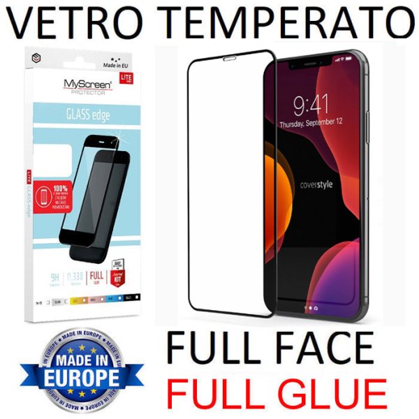 PELLICOLA per APPLE IPHONE 12 PRO MAX (6.7") IN VETRO TEMPERATO FULL FACE 9H - FULL GLUE 0,33mm CON CORNICE NERA MYSCREEN LITE