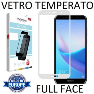 PELLICOLA per HUAWEI Y6 2018, HONOR 7A IN VETRO TEMPERATO FULL FACE 9H 0,33mm CON CORNICE COLORE BIANCO MYSCREEN LITE