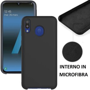CUSTODIA per SAMSUNG GALAXY A40 (SM-A405) IN SILICONE CON EFFETTO SOFT TOUCH ED INTERNO IN MICROFIBRA COLORE NERO