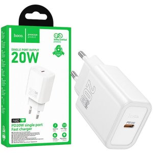 CARICATORE DA RETE 20W CON 1 PORTA TYPE-C FAST CHARGING CON TECNOLOGIA GAN COLORE BIANCO N62 HOCO