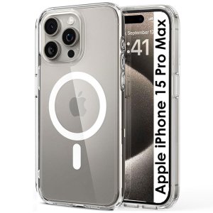 CUSTODIA per APPLE IPHONE 15 PRO MAX (6.7") RIGIDA CON CORNICE IN TPU TRASPARENTE COMPATIBILE CON RICARICA MAGSAFE