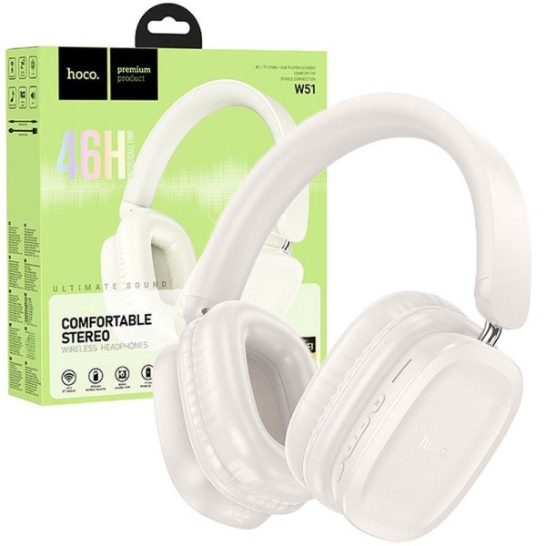 CUFFIA BLUETOOTH 5.3 CON SLOT MICRO SD, INGRESSO AUX E PADIGLIONI IMBOTTITI RIPIEGABILI COLORE BIANCO W51 HOCO