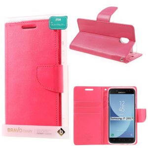 CUSTODIA per SAMSUNG GALAXY J7 (2017) - FLIP ORIZZONTALE SIMILPELLE CON INTERNO IN TPU E STAND COLORE FUCSIA BRAVO MERCURY